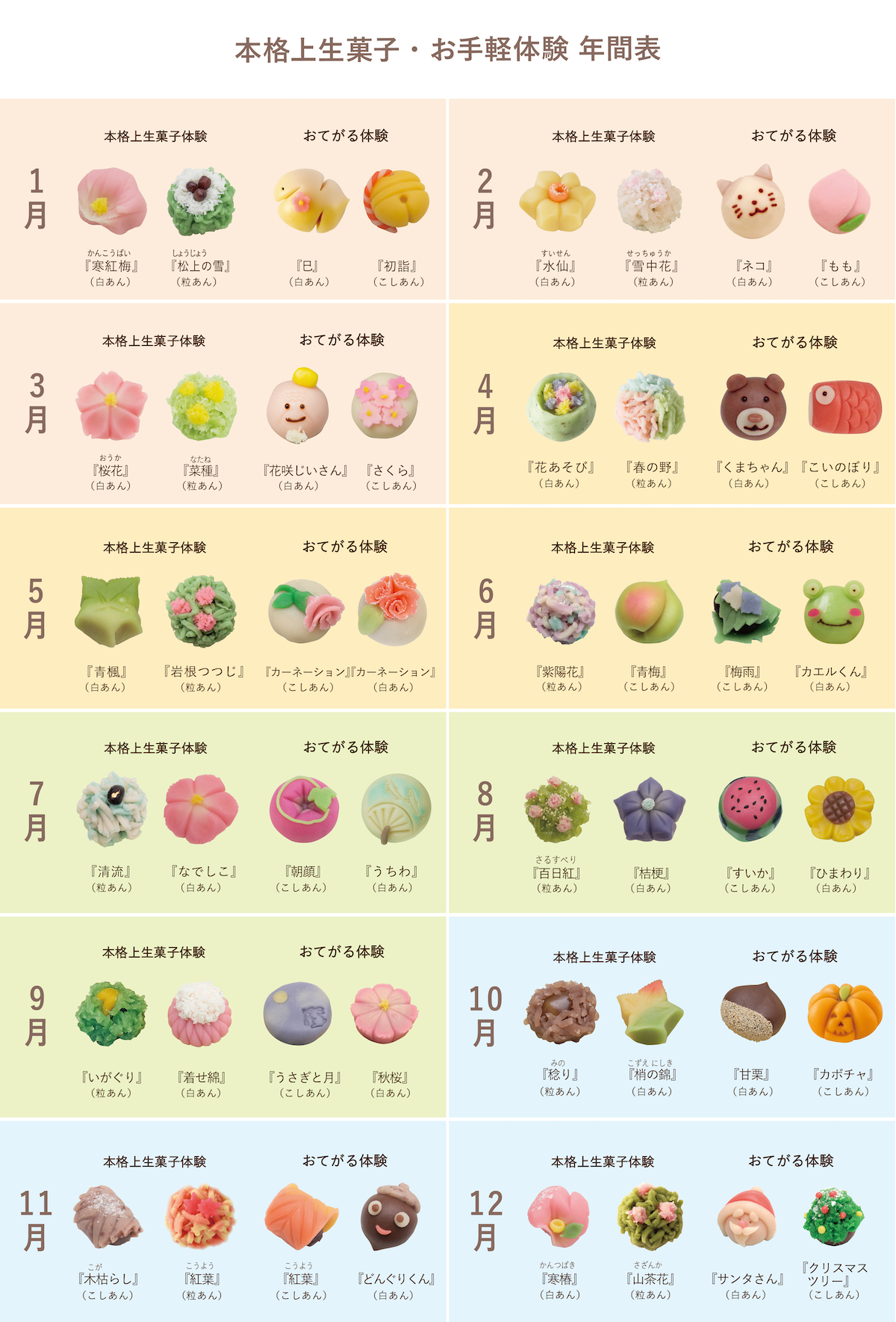 和菓子作り体験の年間スケジュール